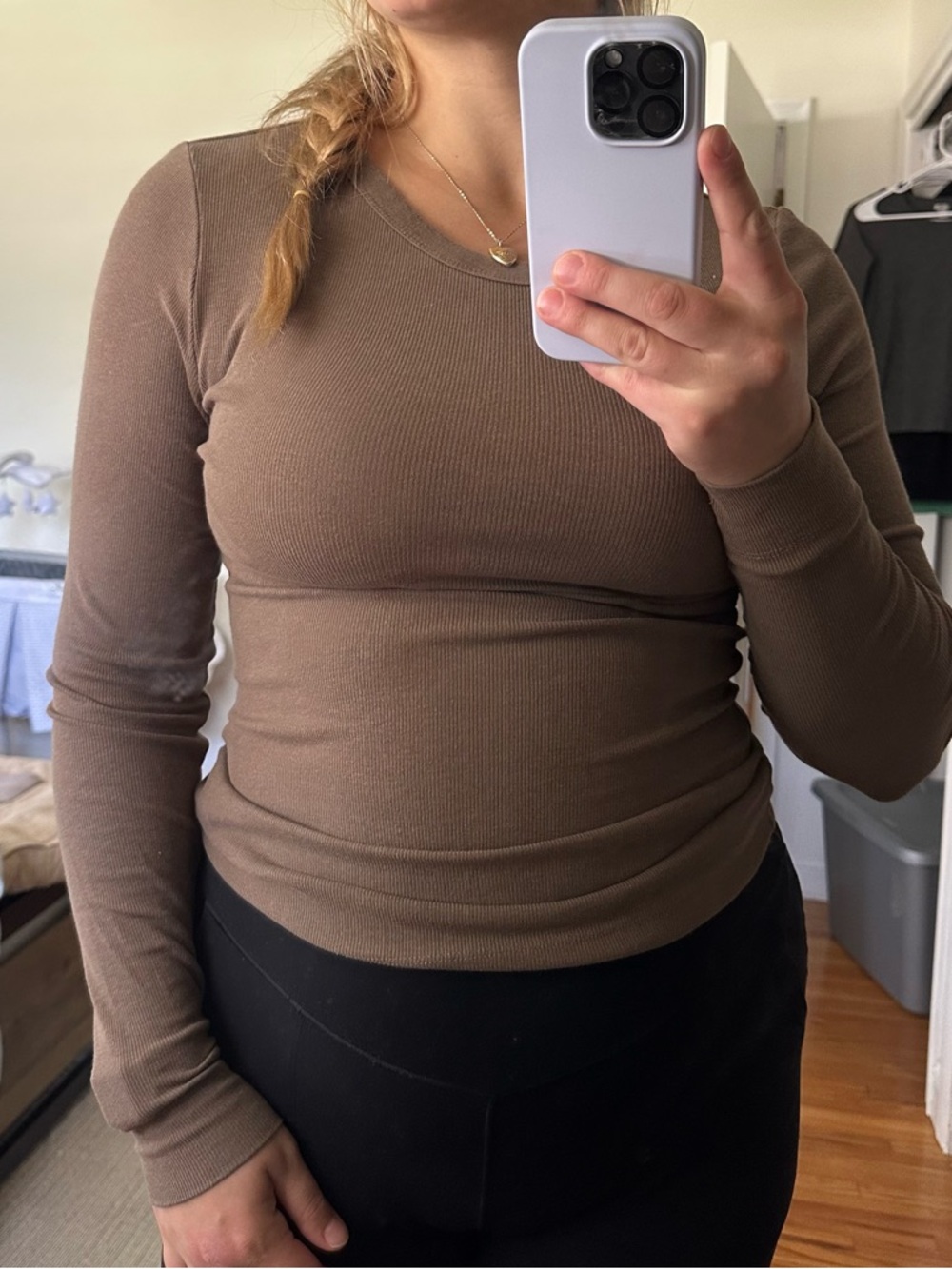 2 H&M Ribbed Long Sleeve Tops in Brown and beige layering tops - Picture 12 of 13